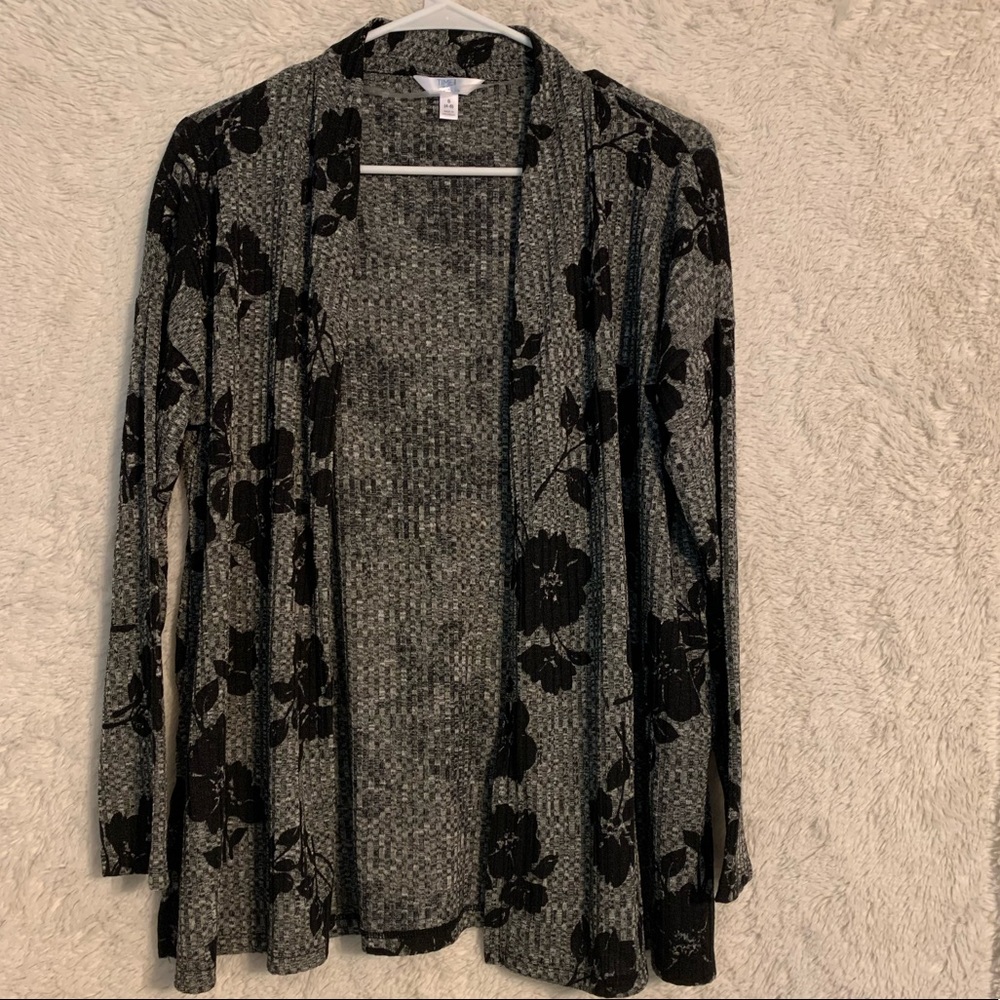 black and grey floral cardigan